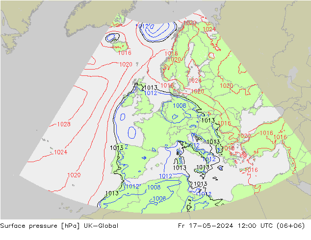 Presión superficial UK-Global vie 17.05.2024 12 UTC