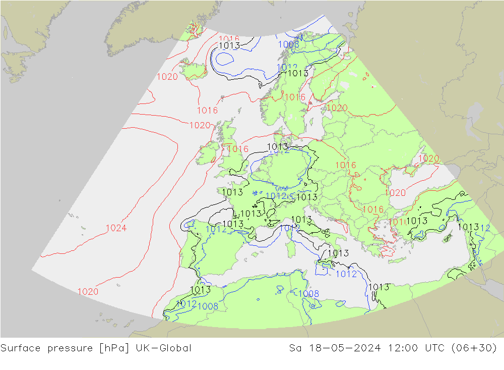 приземное давление UK-Global сб 18.05.2024 12 UTC