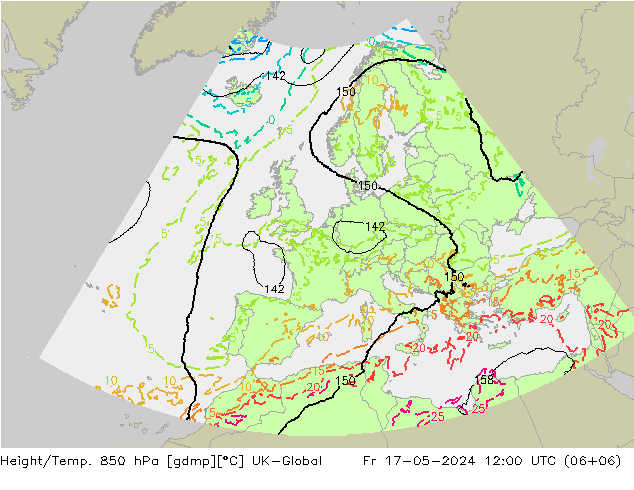 Height/Temp. 850 hPa UK-Global pt. 17.05.2024 12 UTC