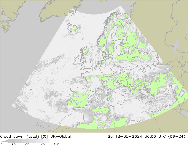 Nuages (total) UK-Global sam 18.05.2024 06 UTC