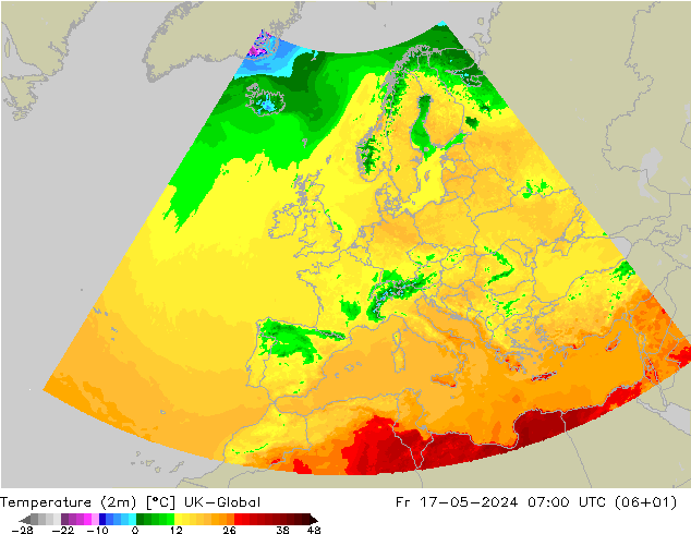 Temperature (2m) UK-Global Fr 17.05.2024 07 UTC