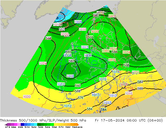 500-1000 hPa Kalınlığı UK-Global Cu 17.05.2024 06 UTC