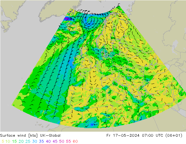 Surface wind UK-Global Pá 17.05.2024 07 UTC