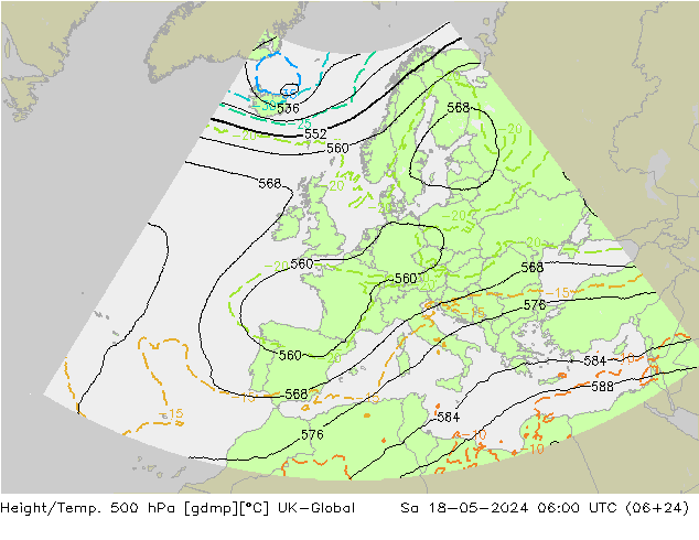 Yükseklik/Sıc. 500 hPa UK-Global Cts 18.05.2024 06 UTC