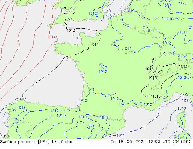 Pressione al suolo UK-Global sab 18.05.2024 18 UTC