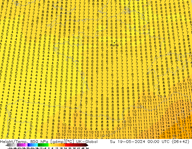 Height/Temp. 850 hPa UK-Global dom 19.05.2024 00 UTC