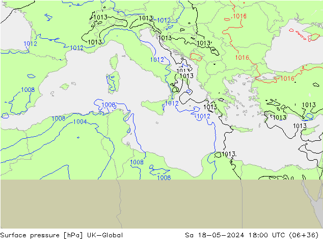 Atmosférický tlak UK-Global So 18.05.2024 18 UTC