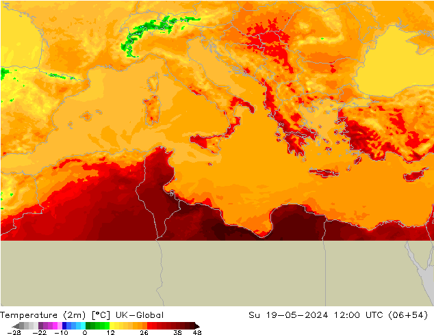 Temperature (2m) UK-Global Su 19.05.2024 12 UTC
