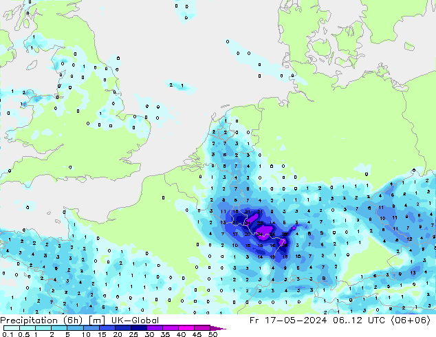 Yağış (6h) UK-Global Cu 17.05.2024 12 UTC