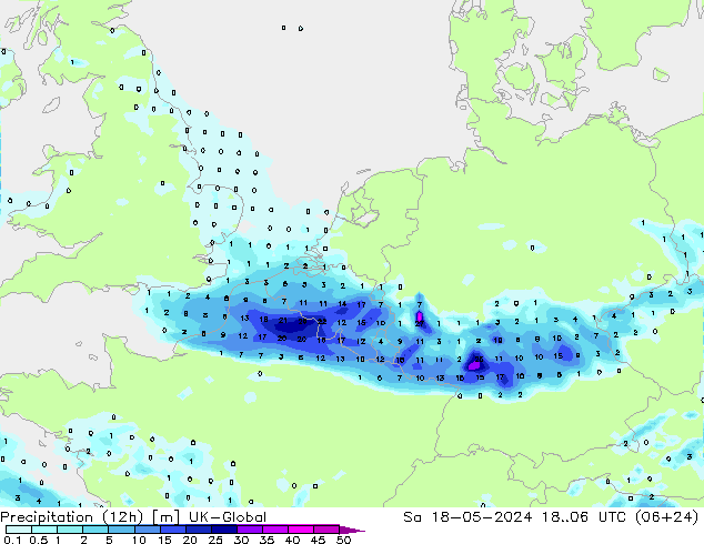 Precipitation (12h) UK-Global Sa 18.05.2024 06 UTC