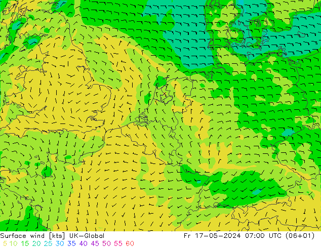 Surface wind UK-Global Fr 17.05.2024 07 UTC