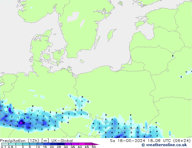 Precipitazione (12h) UK-Global sab 18.05.2024 06 UTC