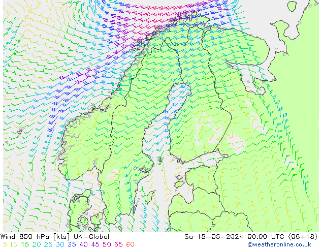 Wind 850 hPa UK-Global Sa 18.05.2024 00 UTC
