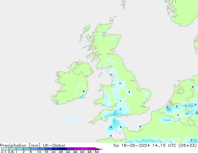 Precipitazione UK-Global sab 18.05.2024 15 UTC