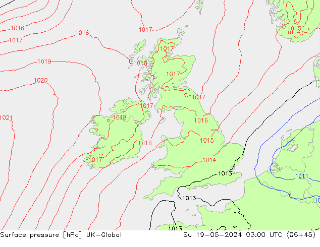 Atmosférický tlak UK-Global Ne 19.05.2024 03 UTC