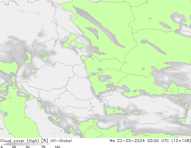 Cloud cover (high) UK-Global We 22.05.2024 00 UTC