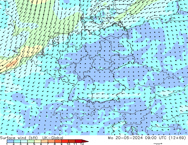 Surface wind (bft) UK-Global Po 20.05.2024 09 UTC