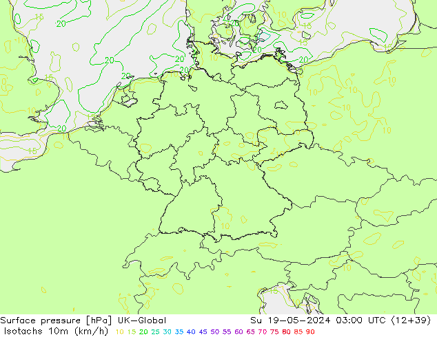 Eşrüzgar Hızları (km/sa) UK-Global Paz 19.05.2024 03 UTC