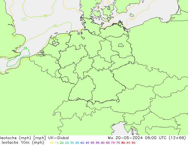 Isotachs (mph) UK-Global пн 20.05.2024 06 UTC