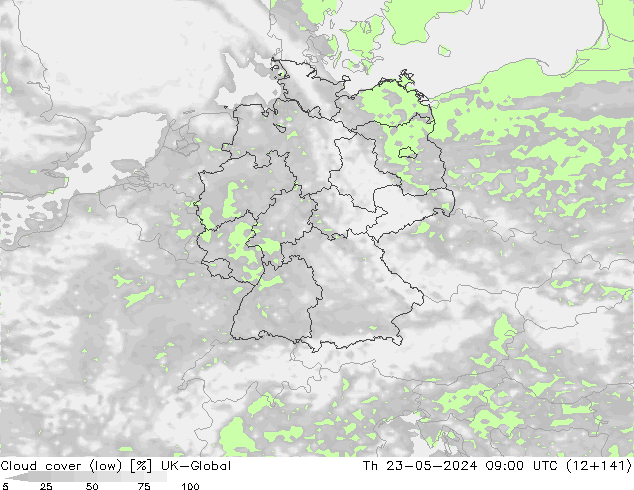 zachmurzenie (niskie) UK-Global czw. 23.05.2024 09 UTC