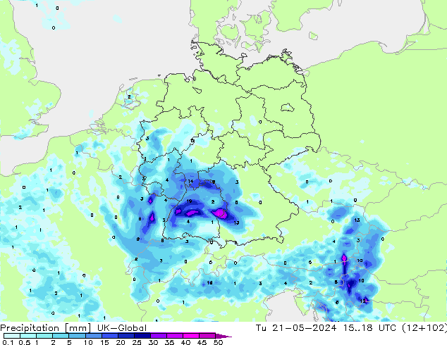 Precipitation UK-Global Tu 21.05.2024 18 UTC