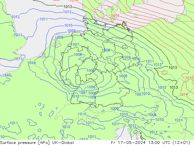 Atmosférický tlak UK-Global Pá 17.05.2024 13 UTC
