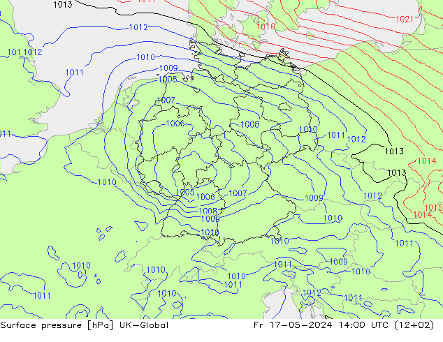 Surface pressure UK-Global Fr 17.05.2024 14 UTC