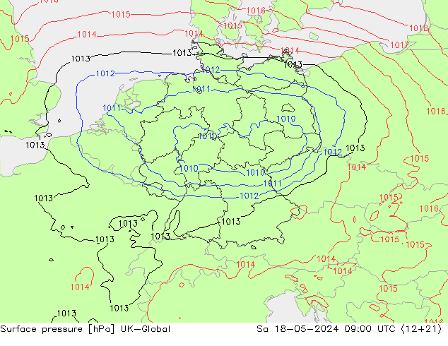 приземное давление UK-Global сб 18.05.2024 09 UTC