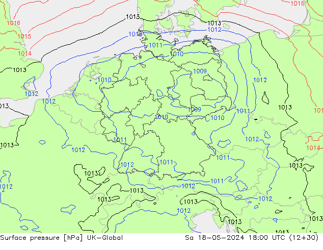 Surface pressure UK-Global Sa 18.05.2024 18 UTC