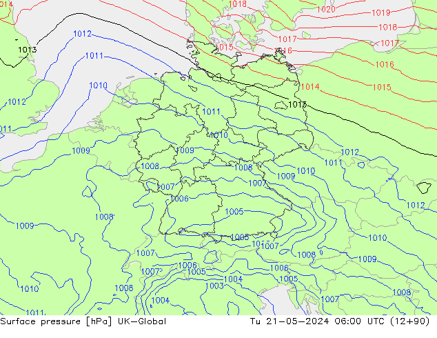 Presión superficial UK-Global mar 21.05.2024 06 UTC