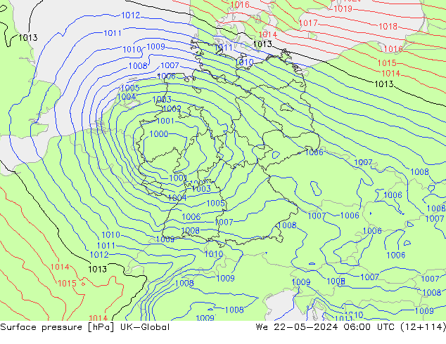 pressão do solo UK-Global Qua 22.05.2024 06 UTC