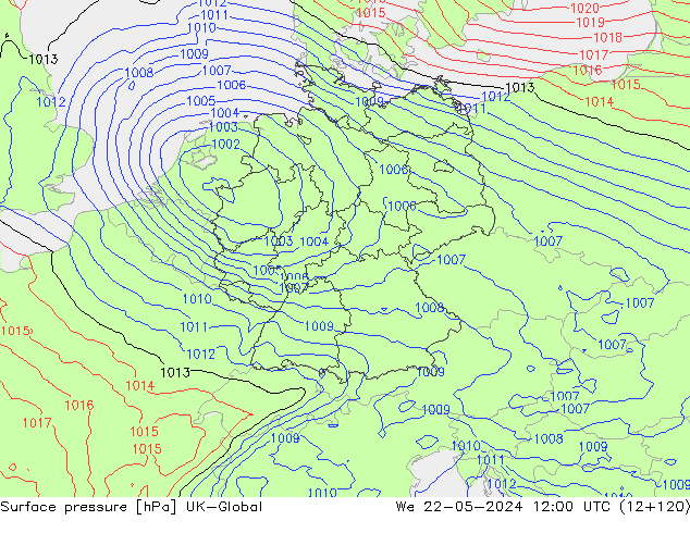 Atmosférický tlak UK-Global St 22.05.2024 12 UTC