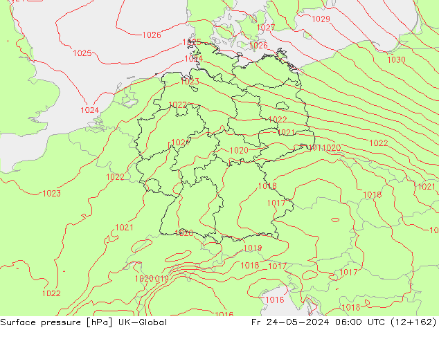 Atmosférický tlak UK-Global Pá 24.05.2024 06 UTC