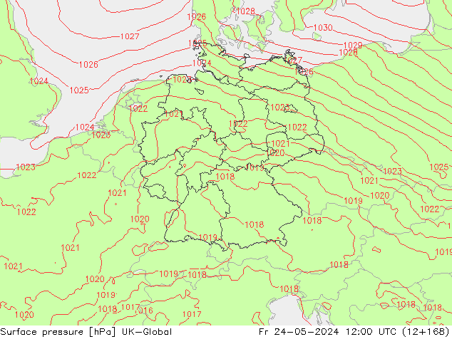 Luchtdruk (Grond) UK-Global vr 24.05.2024 12 UTC