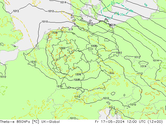 Theta-e 850hPa UK-Global Fr 17.05.2024 12 UTC