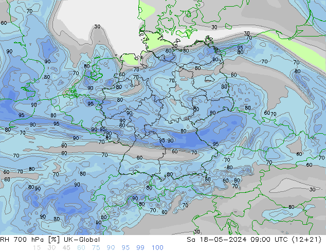 RH 700 hPa UK-Global So 18.05.2024 09 UTC