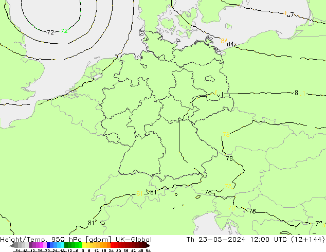 Yükseklik/Sıc. 950 hPa UK-Global Per 23.05.2024 12 UTC