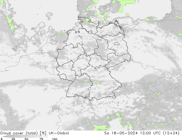 Cloud cover (total) UK-Global Sa 18.05.2024 12 UTC