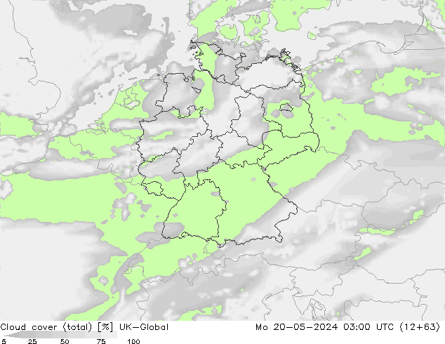 Nuages (total) UK-Global lun 20.05.2024 03 UTC