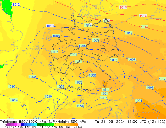 Schichtdicke 850-1000 hPa UK-Global Di 21.05.2024 18 UTC