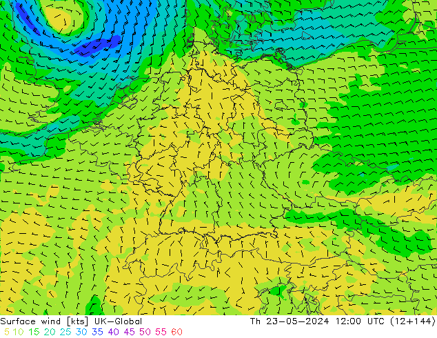 Surface wind UK-Global Th 23.05.2024 12 UTC