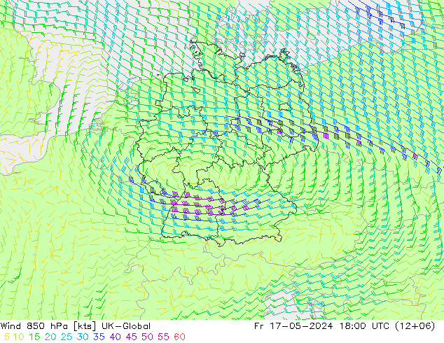 风 850 hPa UK-Global 星期五 17.05.2024 18 UTC