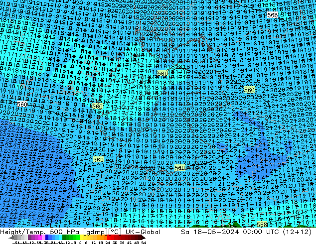 Height/Temp. 500 hPa UK-Global 星期六 18.05.2024 00 UTC