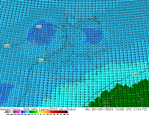Height/Temp. 500 hPa UK-Global Mo 20.05.2024 12 UTC