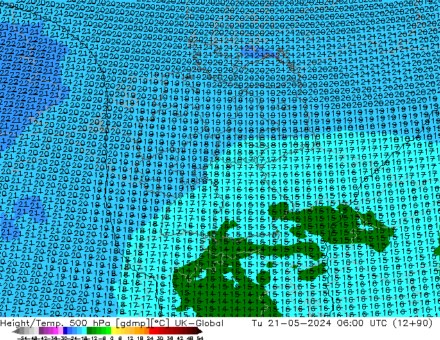 Geop./Temp. 500 hPa UK-Global mar 21.05.2024 06 UTC