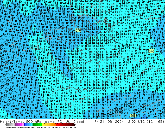 Height/Temp. 500 hPa UK-Global Fr 24.05.2024 12 UTC