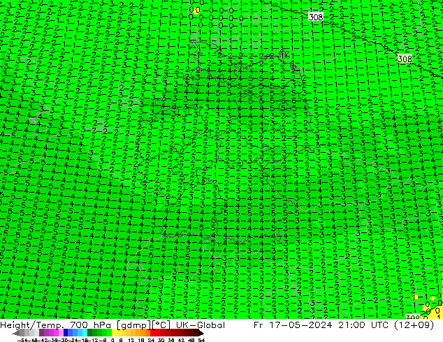 Height/Temp. 700 hPa UK-Global Fr 17.05.2024 21 UTC