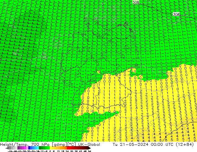 Hoogte/Temp. 700 hPa UK-Global di 21.05.2024 00 UTC