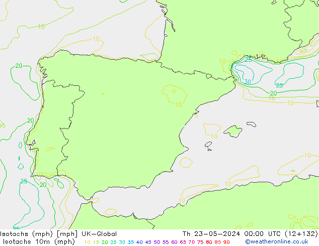 Isotachs (mph) UK-Global gio 23.05.2024 00 UTC