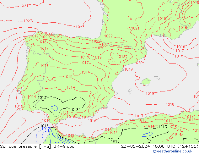 Surface pressure UK-Global Th 23.05.2024 18 UTC